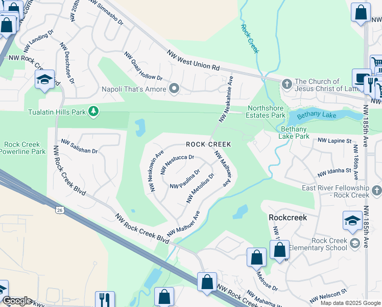 map of restaurants, bars, coffee shops, grocery stores, and more near 4830 Northwest Neskowin Avenue in Portland
