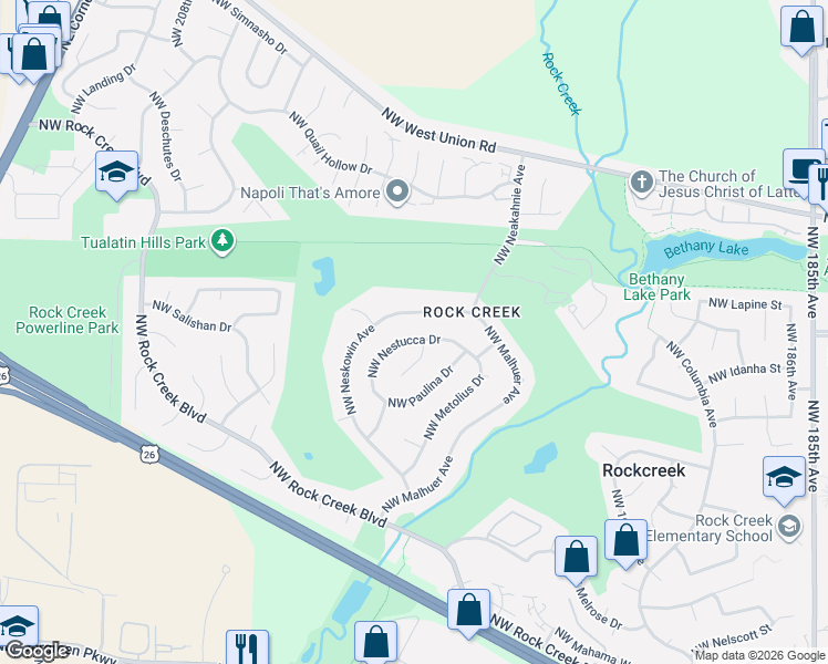 map of restaurants, bars, coffee shops, grocery stores, and more near 19955 Northwest Nestucca Drive in Portland