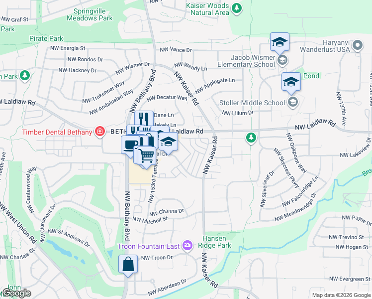 map of restaurants, bars, coffee shops, grocery stores, and more near 4884 Northwest Promenade Terrace in Portland