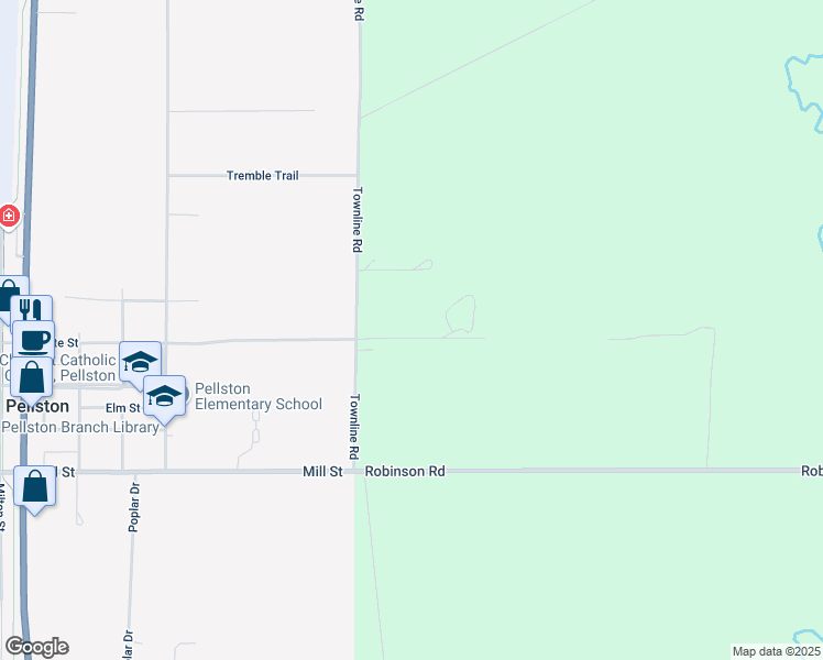 map of restaurants, bars, coffee shops, grocery stores, and more near 264 Townline Road in Pellston