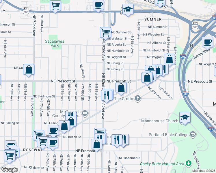 map of restaurants, bars, coffee shops, grocery stores, and more near in Portland