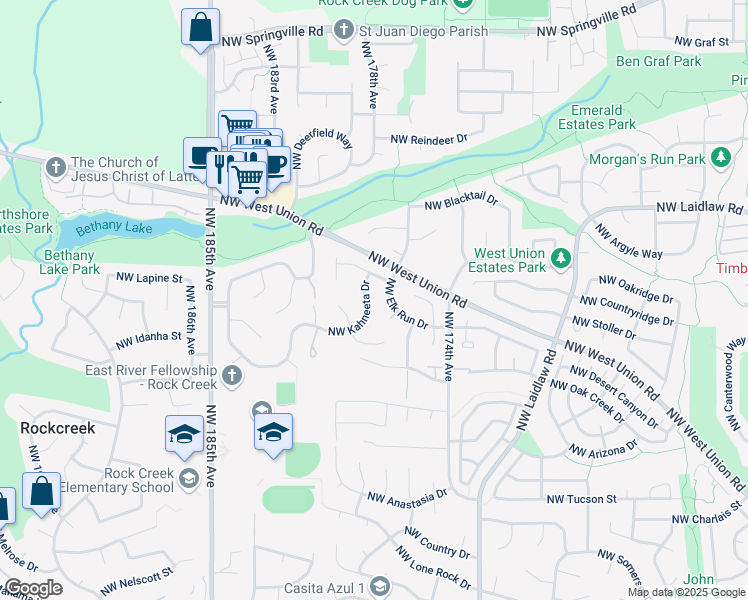 map of restaurants, bars, coffee shops, grocery stores, and more near 4435 Northwest Kahneeta Drive in Portland