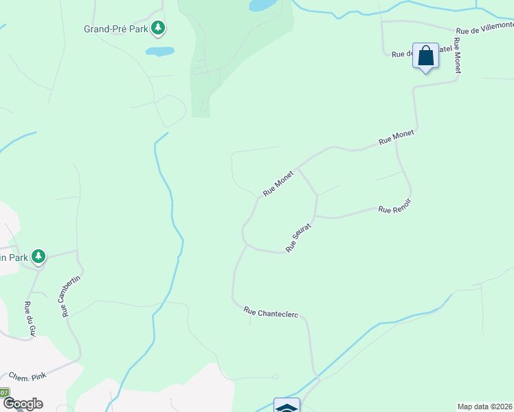 map of restaurants, bars, coffee shops, grocery stores, and more near 3 Rue Seurat in Cantley