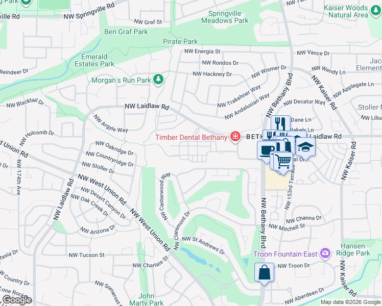 map of restaurants, bars, coffee shops, grocery stores, and more near 4858 Northwest Olivares Terrace in Portland