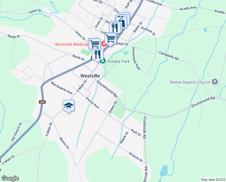 map of restaurants, bars, coffee shops, grocery stores, and more near 1900 Drummond Road in Westville