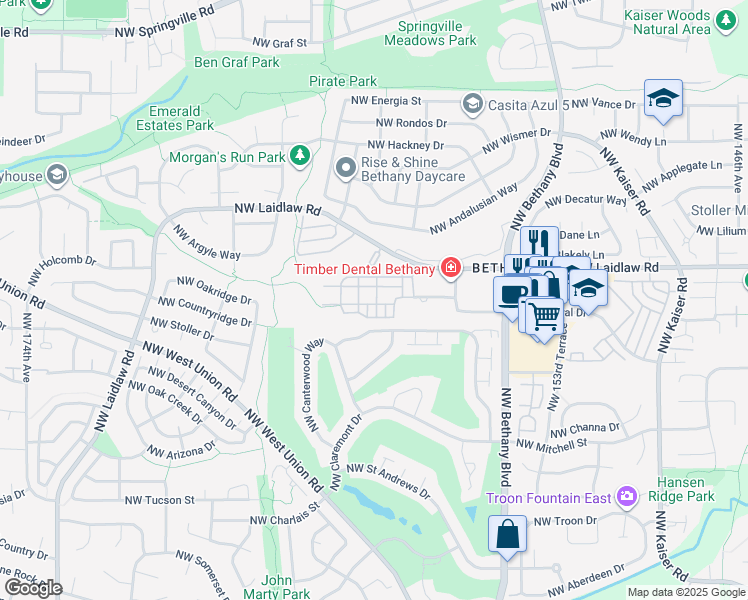 map of restaurants, bars, coffee shops, grocery stores, and more near 4858 Northwest Olivares Terrace in Portland