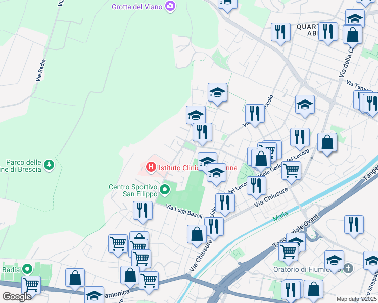 map of restaurants, bars, coffee shops, grocery stores, and more near 8 Piazzale Maestri del Lavoro in Brescia
