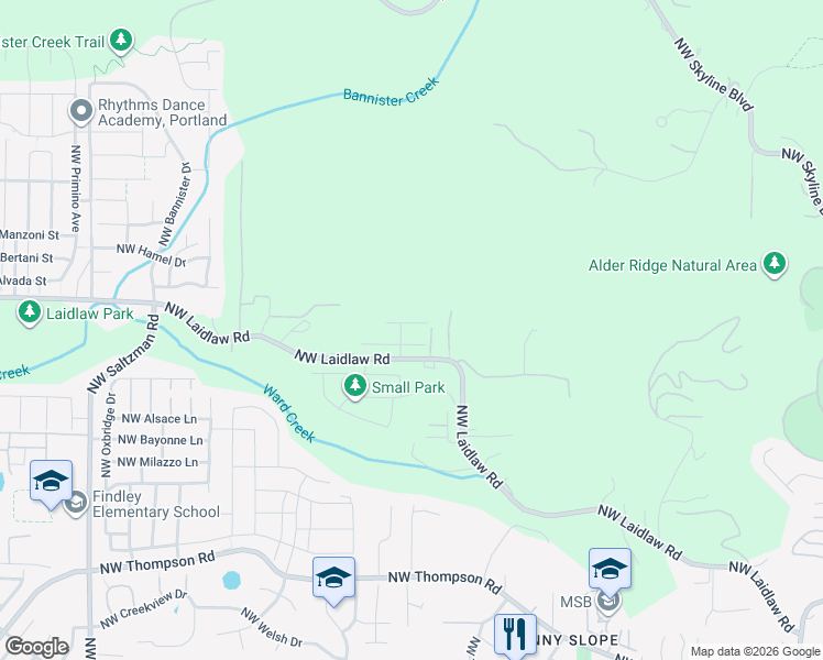 map of restaurants, bars, coffee shops, grocery stores, and more near 11776 Northwest Mellridge Lane in Portland