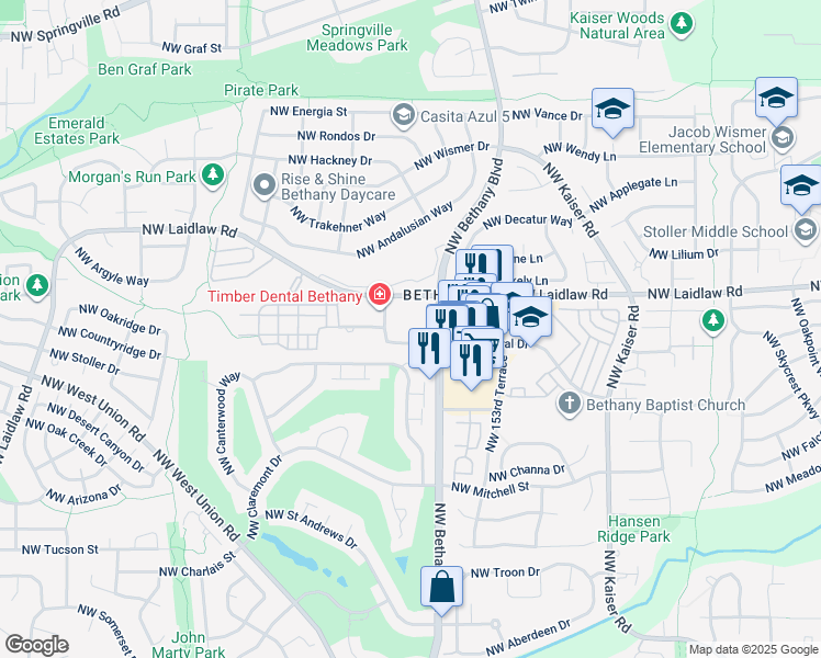 map of restaurants, bars, coffee shops, grocery stores, and more near 15635 Northwest Central Drive in Portland