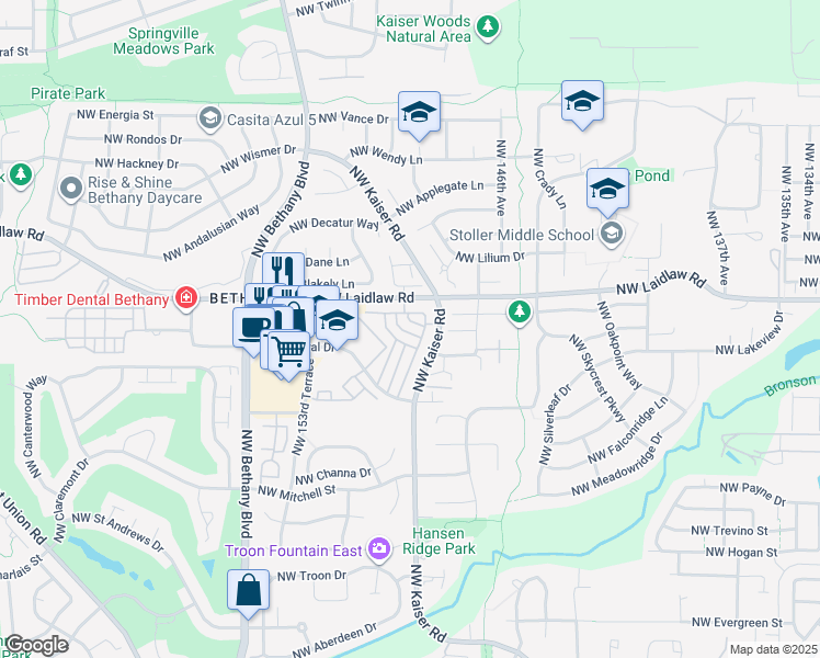 map of restaurants, bars, coffee shops, grocery stores, and more near 14848 Northwest Deejay Lane in Portland