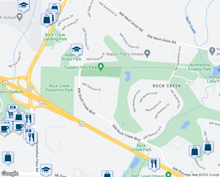 map of restaurants, bars, coffee shops, grocery stores, and more near 20577 Northwest Lapine Way in Portland