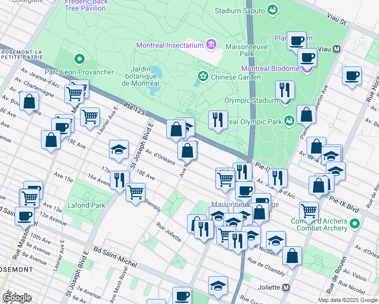 map of restaurants, bars, coffee shops, grocery stores, and more near in Montreal