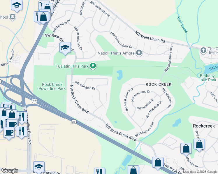 map of restaurants, bars, coffee shops, grocery stores, and more near 20621 Northwest Lapine Way in Portland