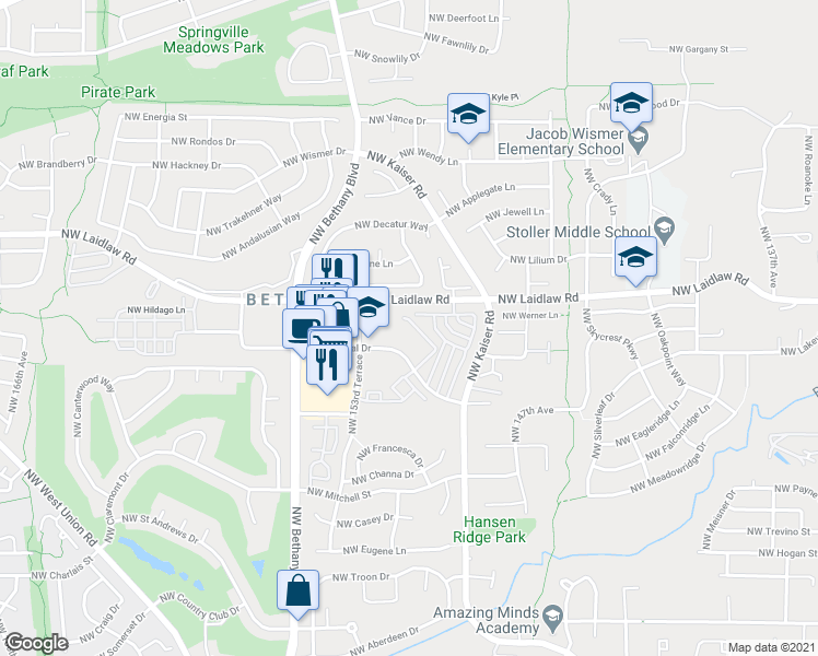 map of restaurants, bars, coffee shops, grocery stores, and more near 4884 Northwest Promenade Terrace in Portland