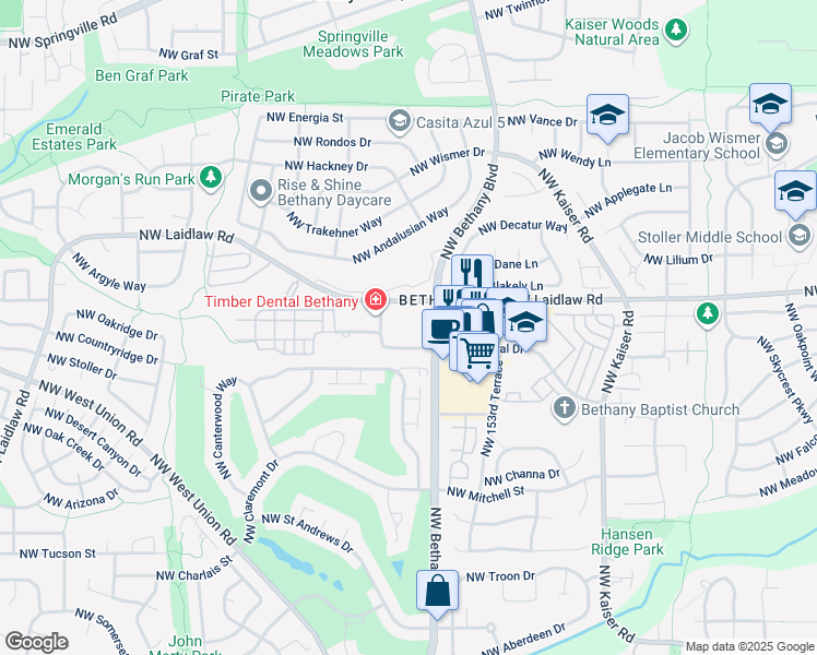 map of restaurants, bars, coffee shops, grocery stores, and more near 15635 Northwest Central Drive in Portland