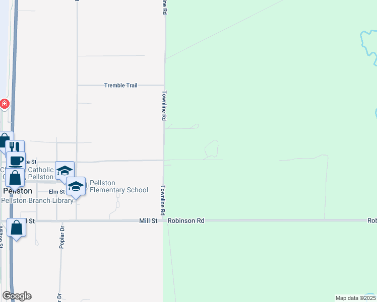map of restaurants, bars, coffee shops, grocery stores, and more near 264 Townline Road in Pellston