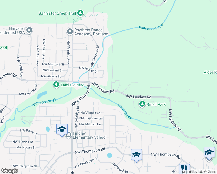 map of restaurants, bars, coffee shops, grocery stores, and more near 12439 Northwest Laidlaw Road in Portland