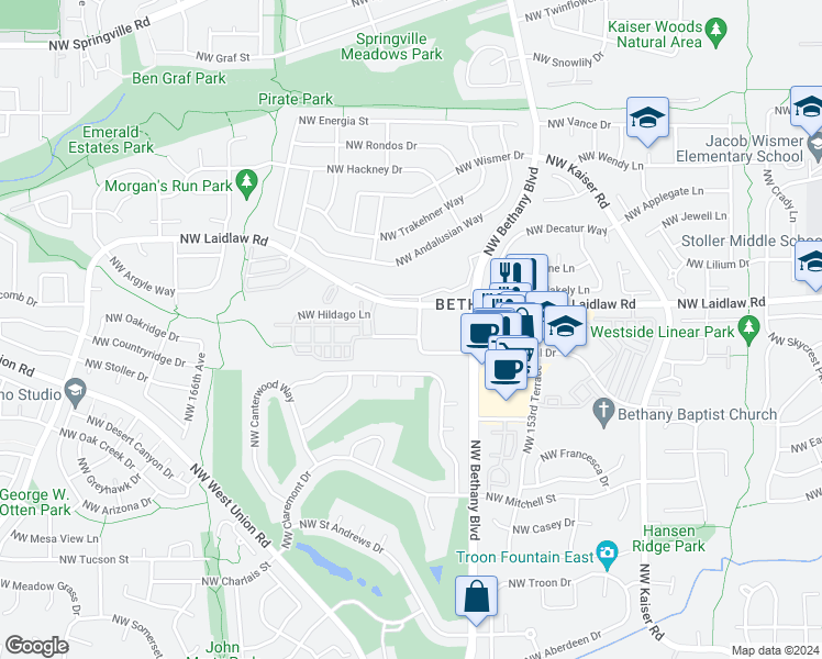 map of restaurants, bars, coffee shops, grocery stores, and more near 15767 Northwest Central Drive in Portland