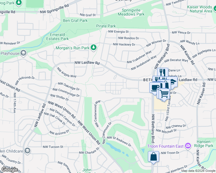 map of restaurants, bars, coffee shops, grocery stores, and more near 4829 Northwest 162nd Terrace in Portland