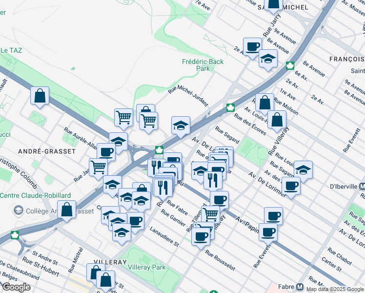 map of restaurants, bars, coffee shops, grocery stores, and more near in Montreal