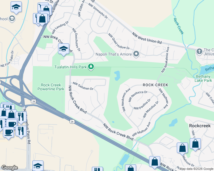 map of restaurants, bars, coffee shops, grocery stores, and more near 20621 Northwest Lapine Way in Portland