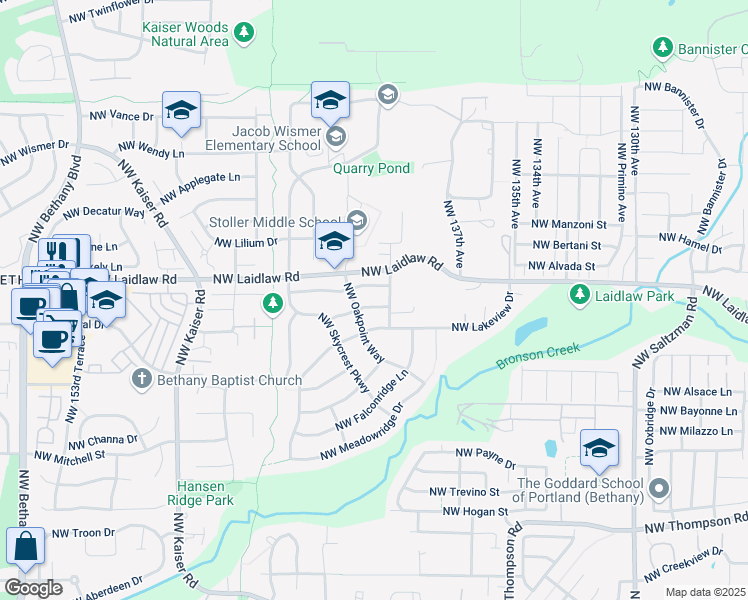 map of restaurants, bars, coffee shops, grocery stores, and more near 14024 Northwest Harbor Lane in Portland