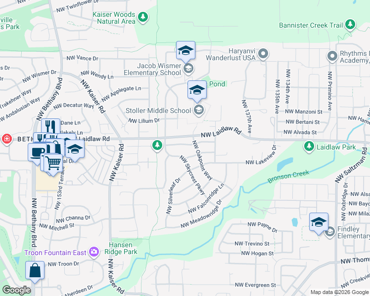 map of restaurants, bars, coffee shops, grocery stores, and more near 14258 Northwest Tradewind Street in Portland
