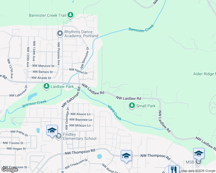 map of restaurants, bars, coffee shops, grocery stores, and more near 4949 Northwest Deerhaven Terrace in Portland