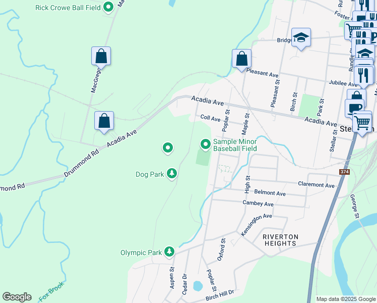 map of restaurants, bars, coffee shops, grocery stores, and more near 120 Old Foxbrook Road in Stellarton