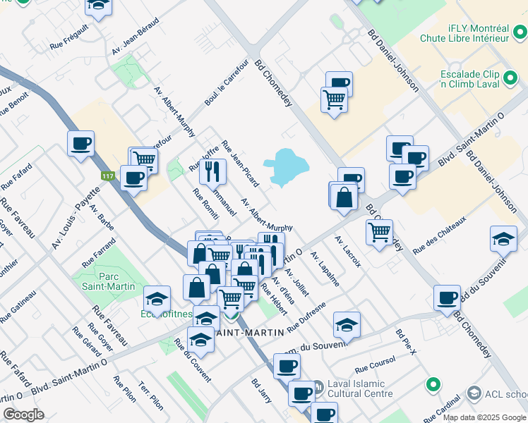 map of restaurants, bars, coffee shops, grocery stores, and more near 648 Rue Pouliot in Laval