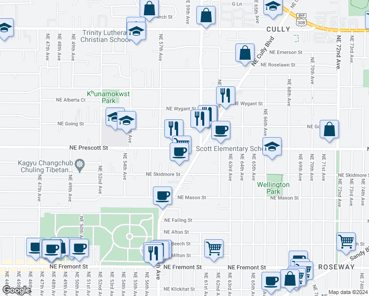 map of restaurants, bars, coffee shops, grocery stores, and more near in Portland