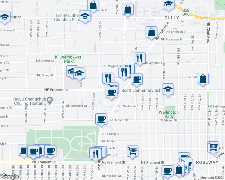 map of restaurants, bars, coffee shops, grocery stores, and more near in Portland