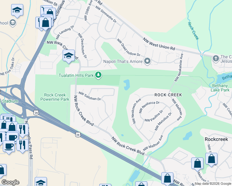 map of restaurants, bars, coffee shops, grocery stores, and more near 20621 Northwest Lapine Way in Portland