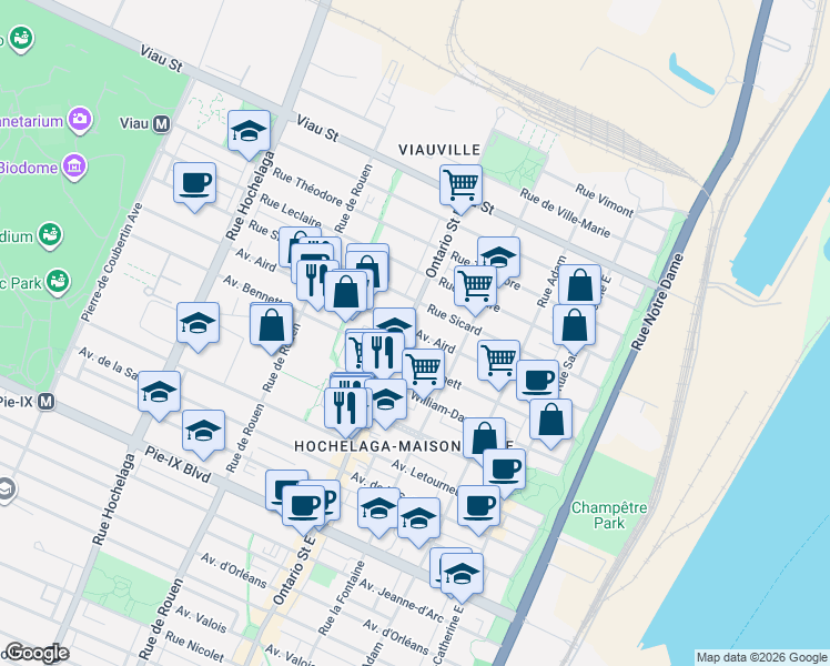 map of restaurants, bars, coffee shops, grocery stores, and more near 2260 Avenue Aird in Montreal