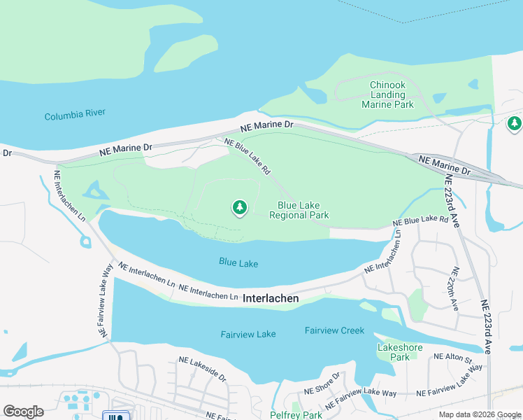 map of restaurants, bars, coffee shops, grocery stores, and more near 21224 Northeast Blue Lake Road in Fairview