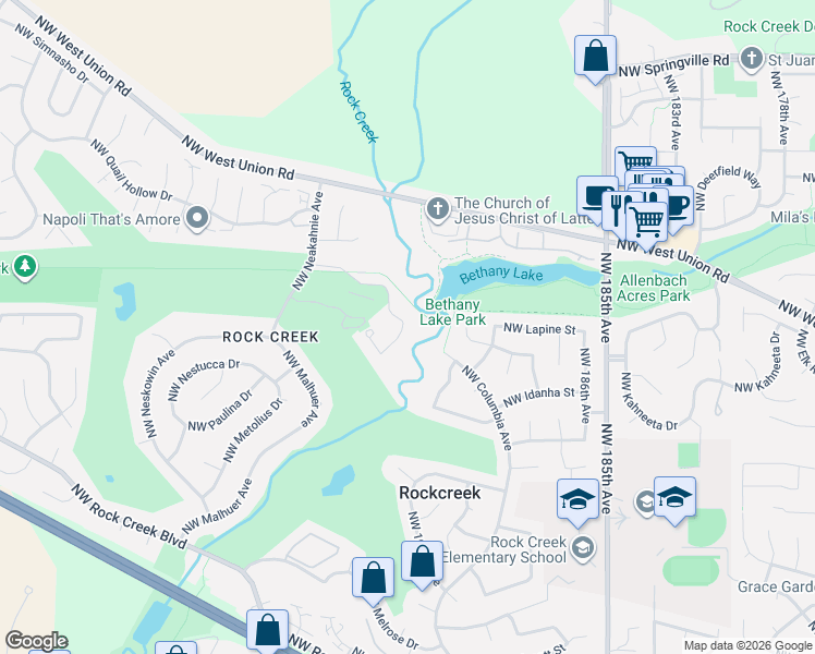 map of restaurants, bars, coffee shops, grocery stores, and more near 5190 Northwest Neakahnie Avenue in Portland