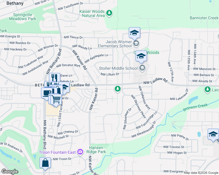 map of restaurants, bars, coffee shops, grocery stores, and more near 14571 Northwest Werner Lane in Portland
