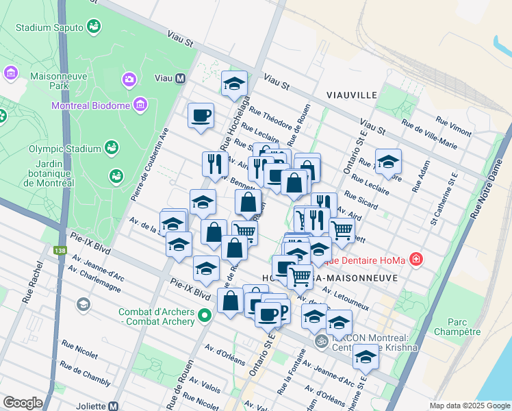 map of restaurants, bars, coffee shops, grocery stores, and more near in Montreal