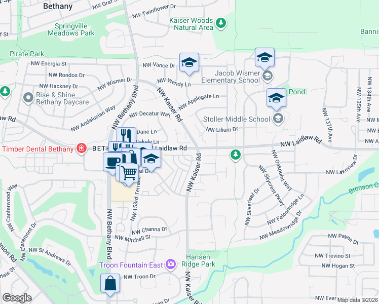 map of restaurants, bars, coffee shops, grocery stores, and more near 14835 Northwest Elaina Lane in Portland
