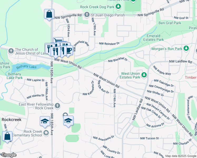 map of restaurants, bars, coffee shops, grocery stores, and more near 4435 Northwest Kahneeta Drive in Portland