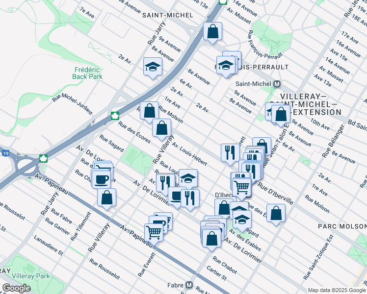 map of restaurants, bars, coffee shops, grocery stores, and more near in Montréal