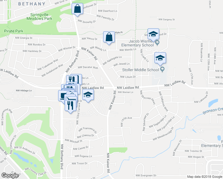 map of restaurants, bars, coffee shops, grocery stores, and more near 14698 Northwest Sterling Court in Portland