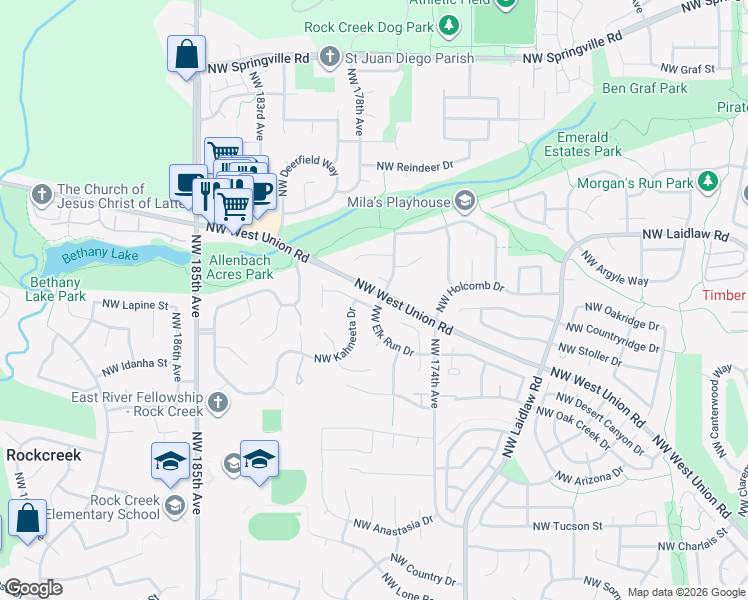 map of restaurants, bars, coffee shops, grocery stores, and more near 4435 Northwest Kahneeta Drive in Portland