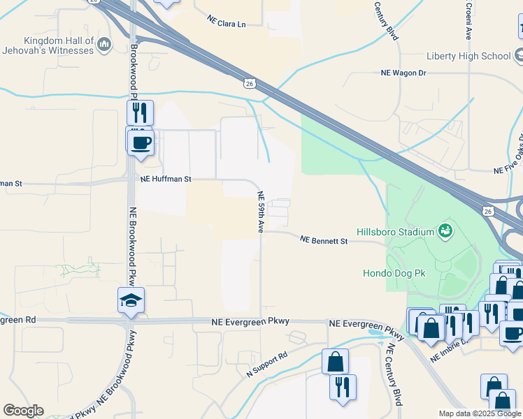 map of restaurants, bars, coffee shops, grocery stores, and more near 4837 Northeast 235th Avenue in Hillsboro