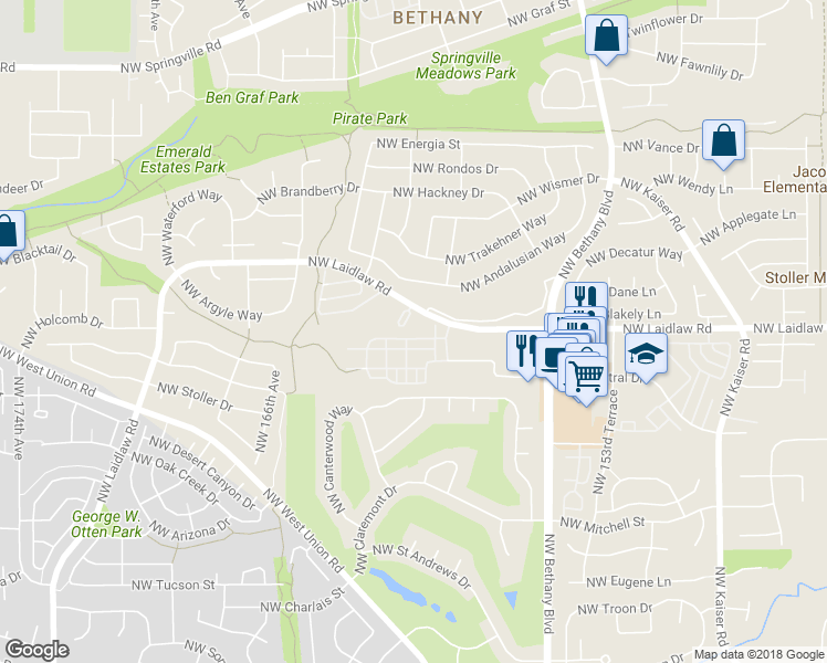 map of restaurants, bars, coffee shops, grocery stores, and more near 16070 Northwest Spartan Way in Portland