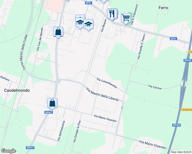 map of restaurants, bars, coffee shops, grocery stores, and more near 7 Via Colombaretta in Camposampiero