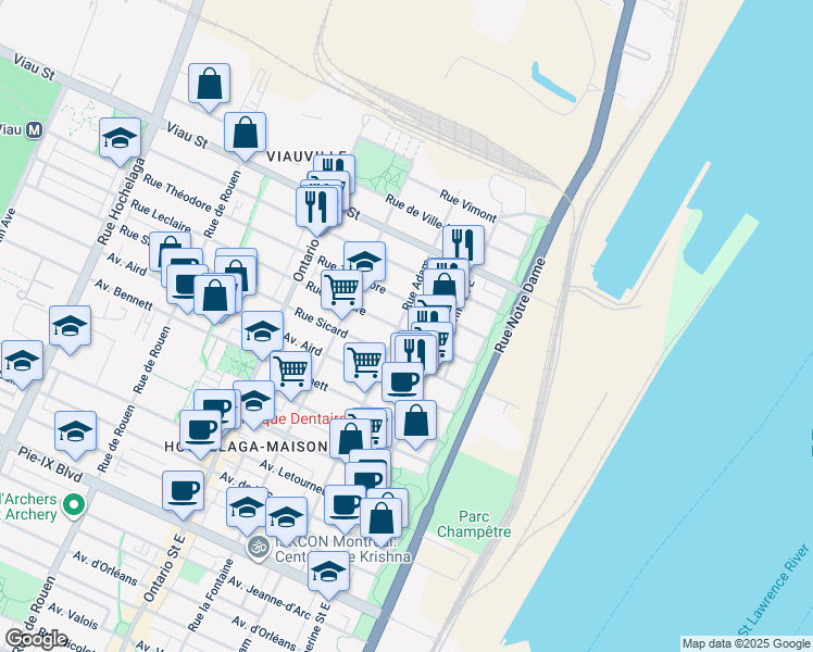 map of restaurants, bars, coffee shops, grocery stores, and more near 4760 Rue Adam in Montréal