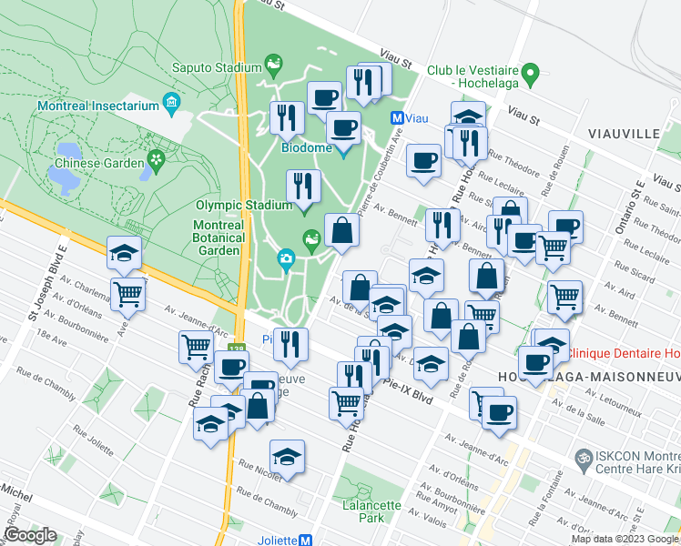 map of restaurants, bars, coffee shops, grocery stores, and more near 2673 Avenue Letourneux in Montréal