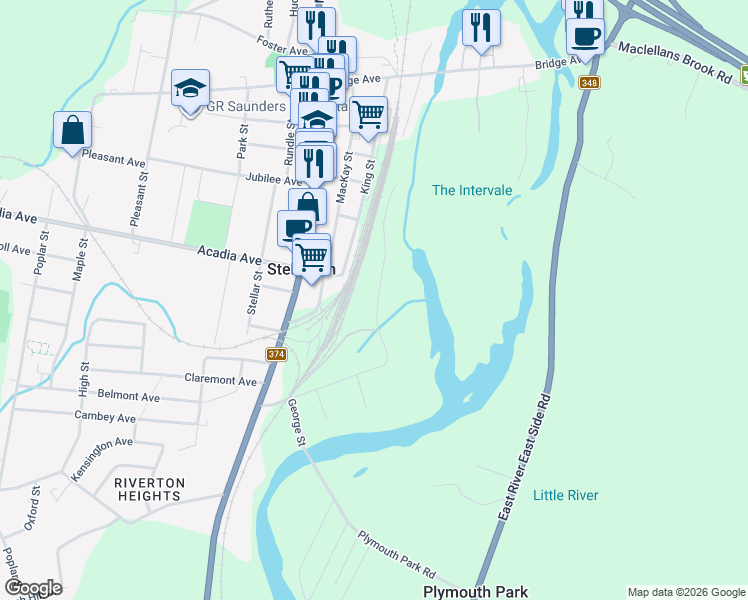 map of restaurants, bars, coffee shops, grocery stores, and more near in Stellarton