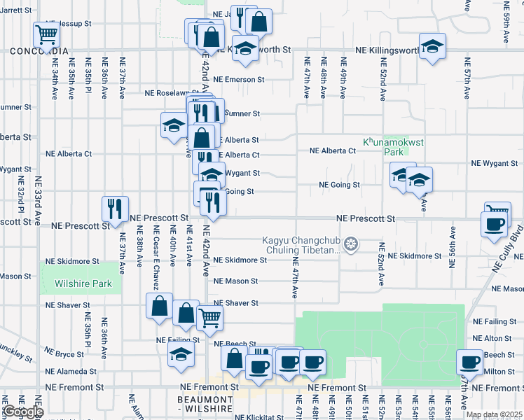 map of restaurants, bars, coffee shops, grocery stores, and more near 4426 Northeast Going Street in Portland